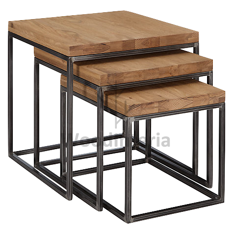 фото набор журнальных столиков loft industrial oak qubris trio side table в интерьере лофт эко | WoodInteria