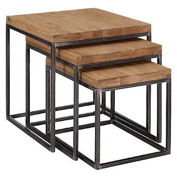 Набор журнальных столиков Loft Industrial Oak Qubris Trio Side Table